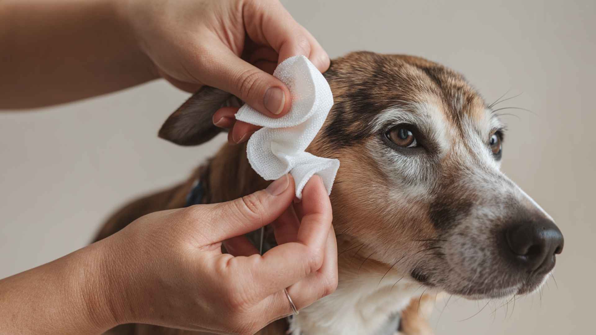 limpiando orejas a un perro